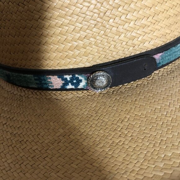 Fiesta Santa Barbara Straw Fedora Hat — Made in USA, Floral Band & Concho main image 14